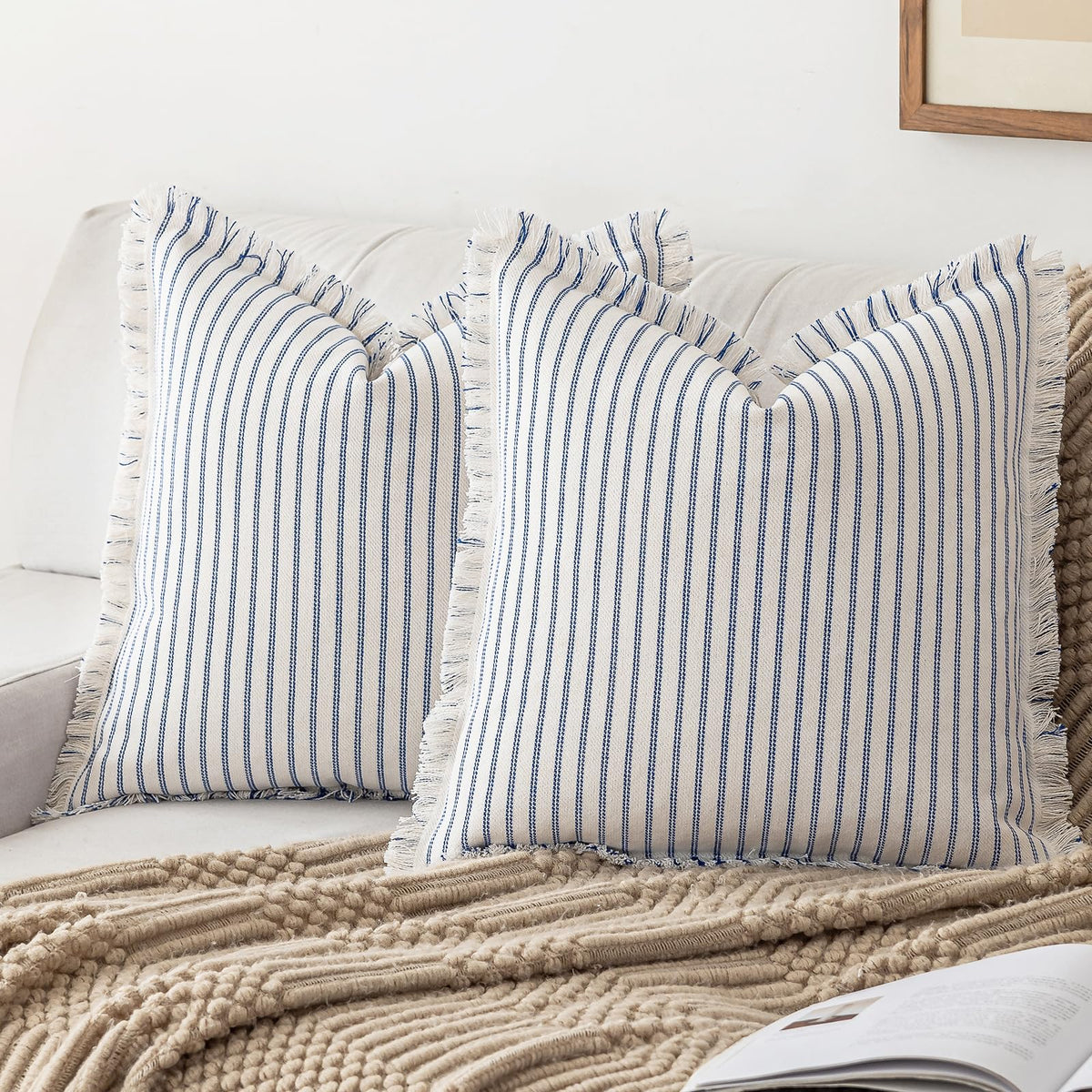 YEENAASY striped fringe pillow cover 18x18 inches adds boho style to living spaces