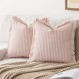 YEENAASY throw pillow cover with striped fringe enhances sofa styling and texture.