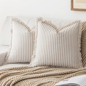 YEENAASY throw pillow cover with stripe fringe adds boho charm to sofa