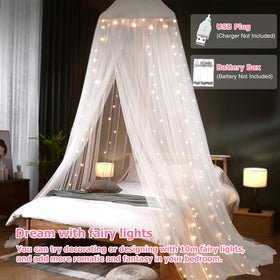 YEERSWAG bed canopy fairy lights create a magical setup for dreamy bedroom decor.