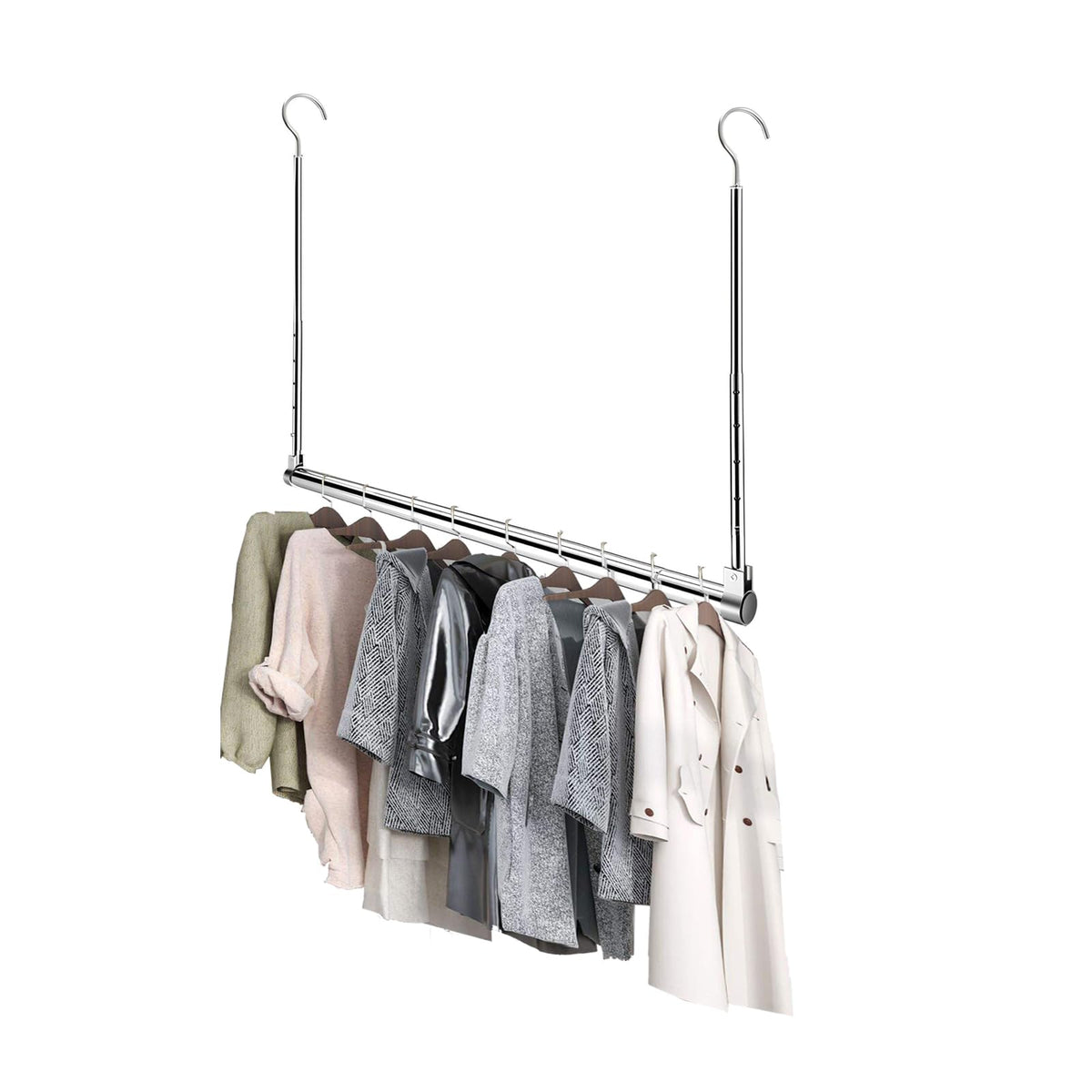 Yeetburg adjustable hanging rod extends from 17 to 30 inches for flexible wardrobe space.