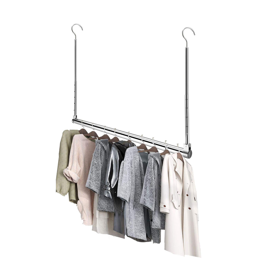 Yeetburg adjustable hanging rod extends from 17 to 30 inches for flexible wardrobe space.