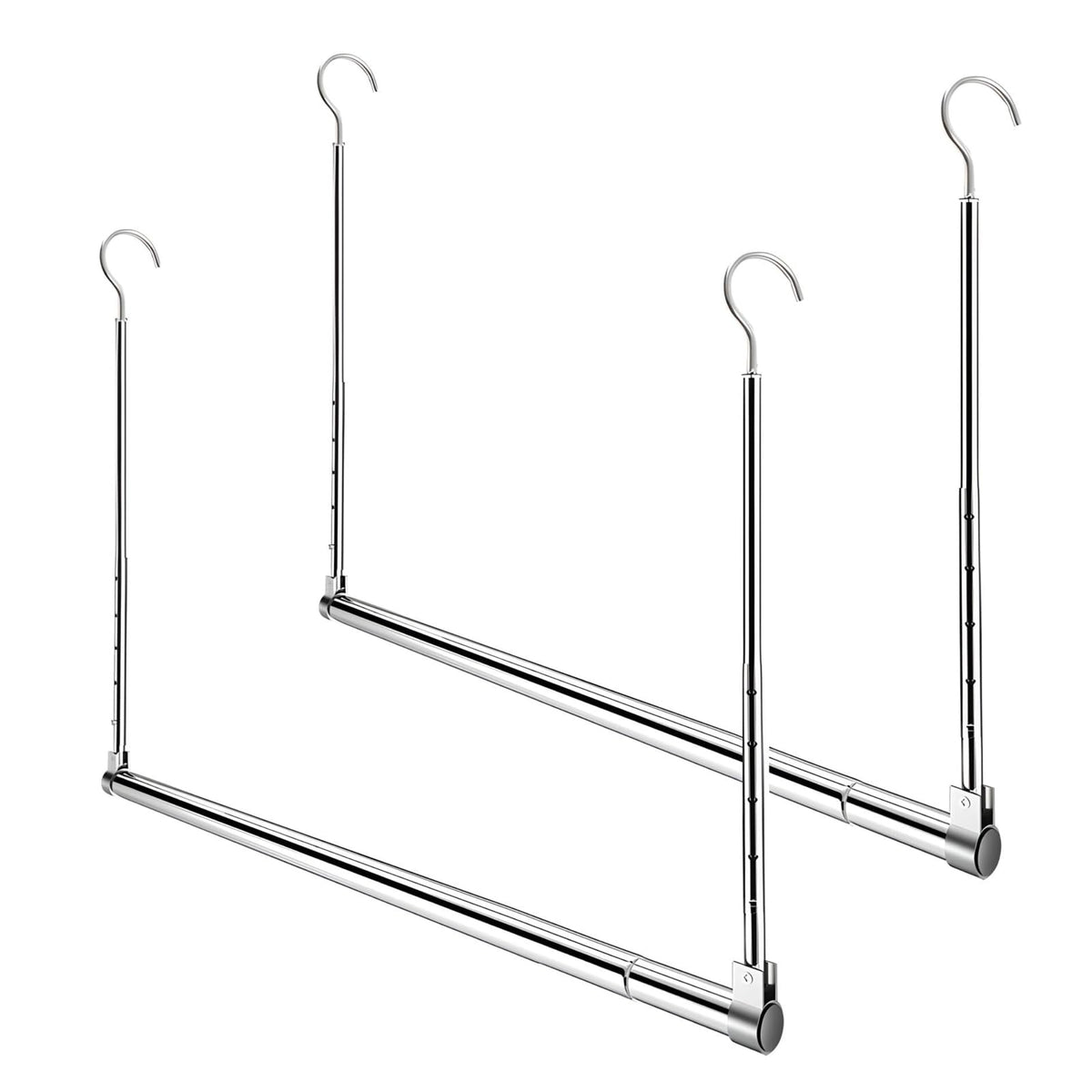 Yeetburg adjustable hanging rod front view in chrome finish, showcasing sturdy extendable design.