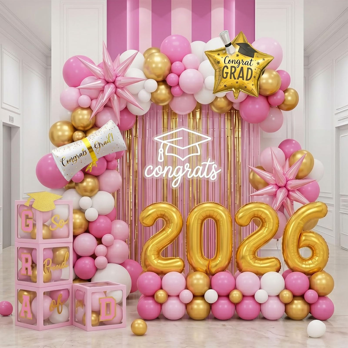 Yeewaka GRAD balloon boxes create a playful graduation backdrop.