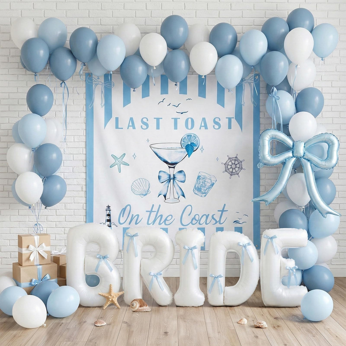yeewaka Last Toast on the Coast blue balloon garland enhances coastal party photos