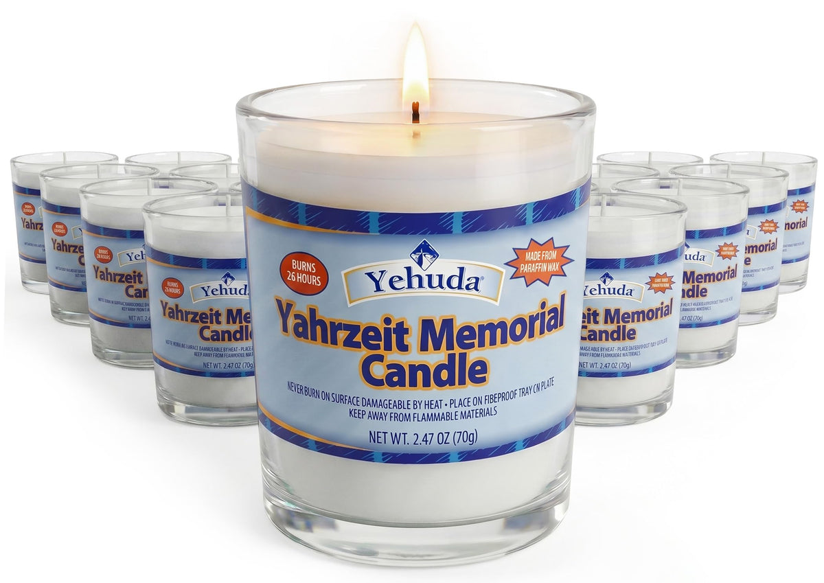 Yehuda glass memorial candles in a bulk pack for easy remembrance rituals.