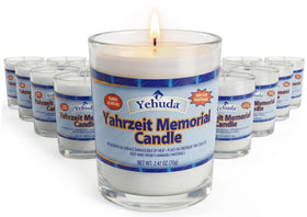 Yehuda glass memorial candles in a bulk pack for easy remembrance rituals.