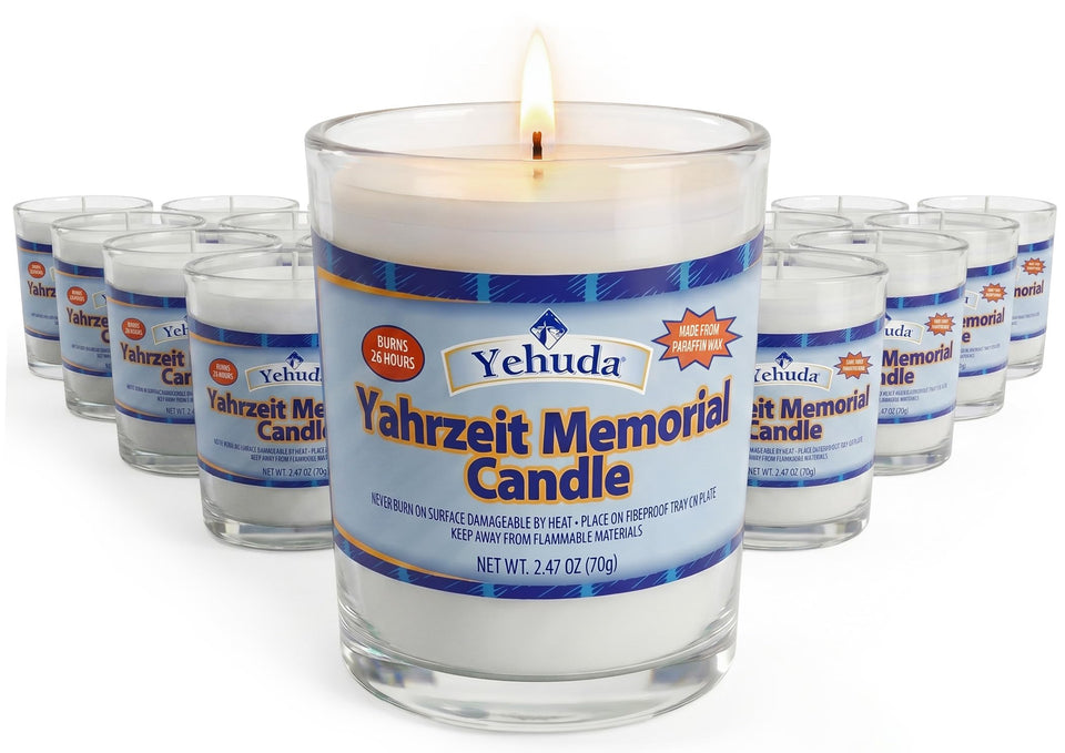 Yehuda glass memorial candles in a bulk pack for easy remembrance rituals.