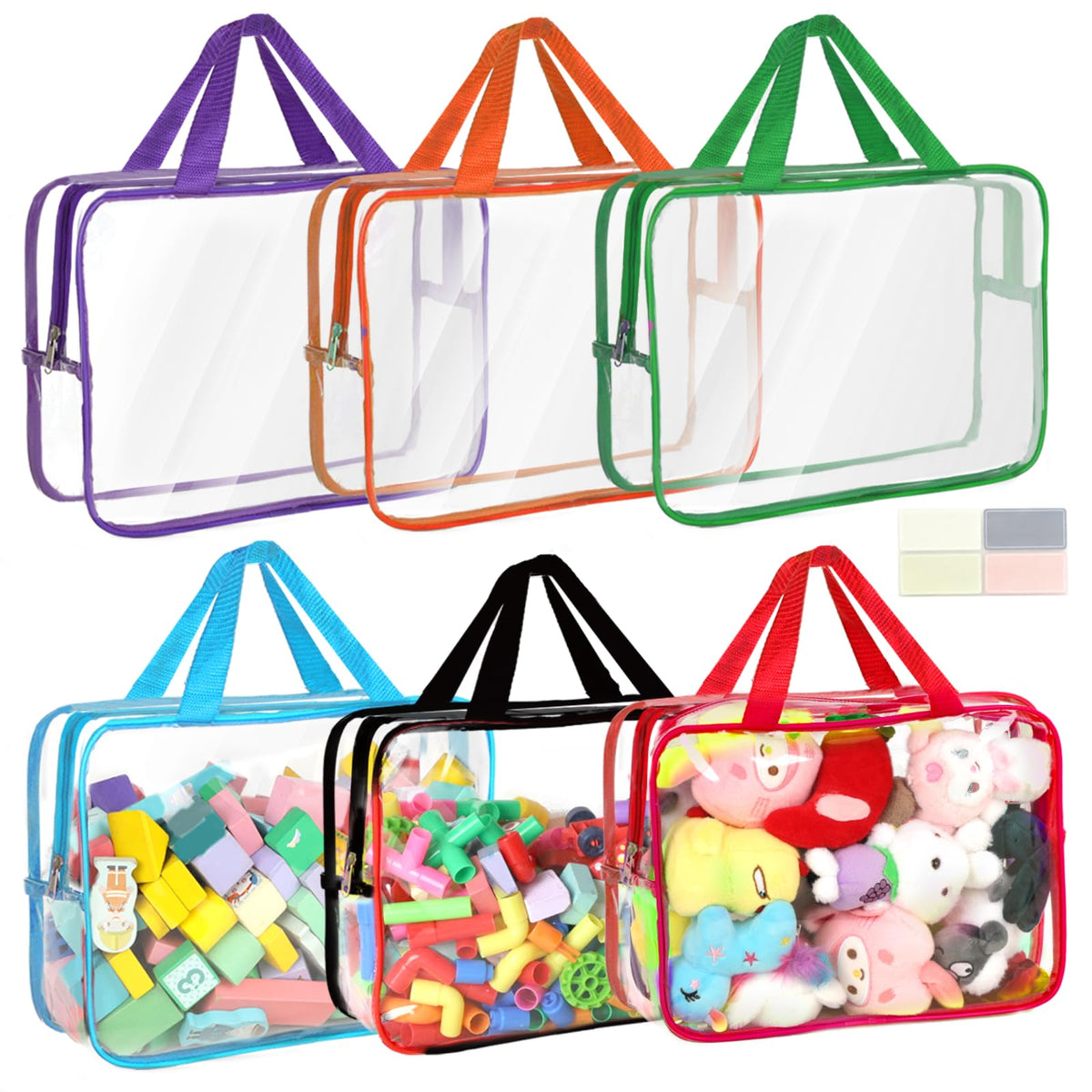 YELIENM 6-pack toy storage bags with labels for quick toy spotting and organization