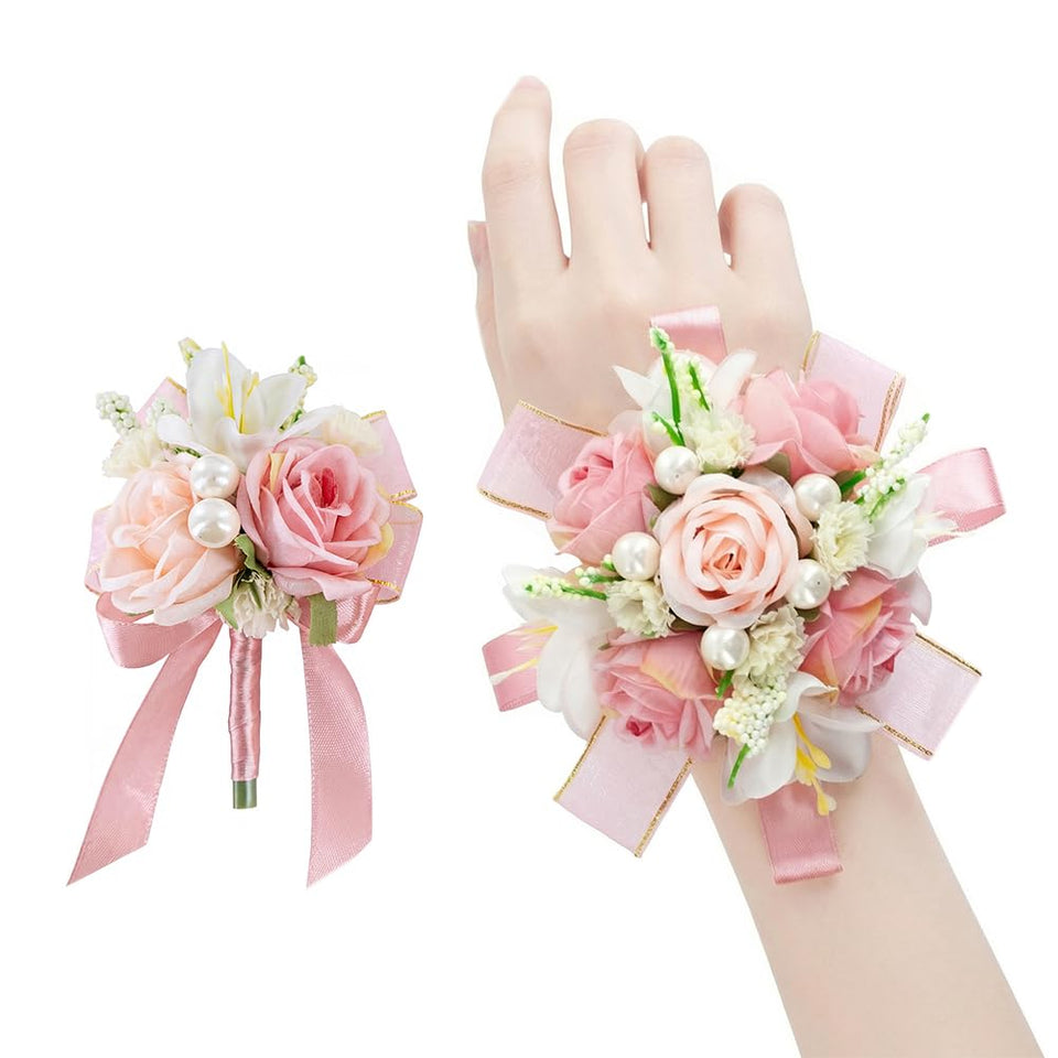 Yelinart blush pink rose corsage and boutonniere set for weddings and proms