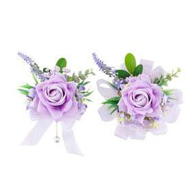 Yelinart purple corsage wristlet with lifelike roses for wedding and prom elegance.