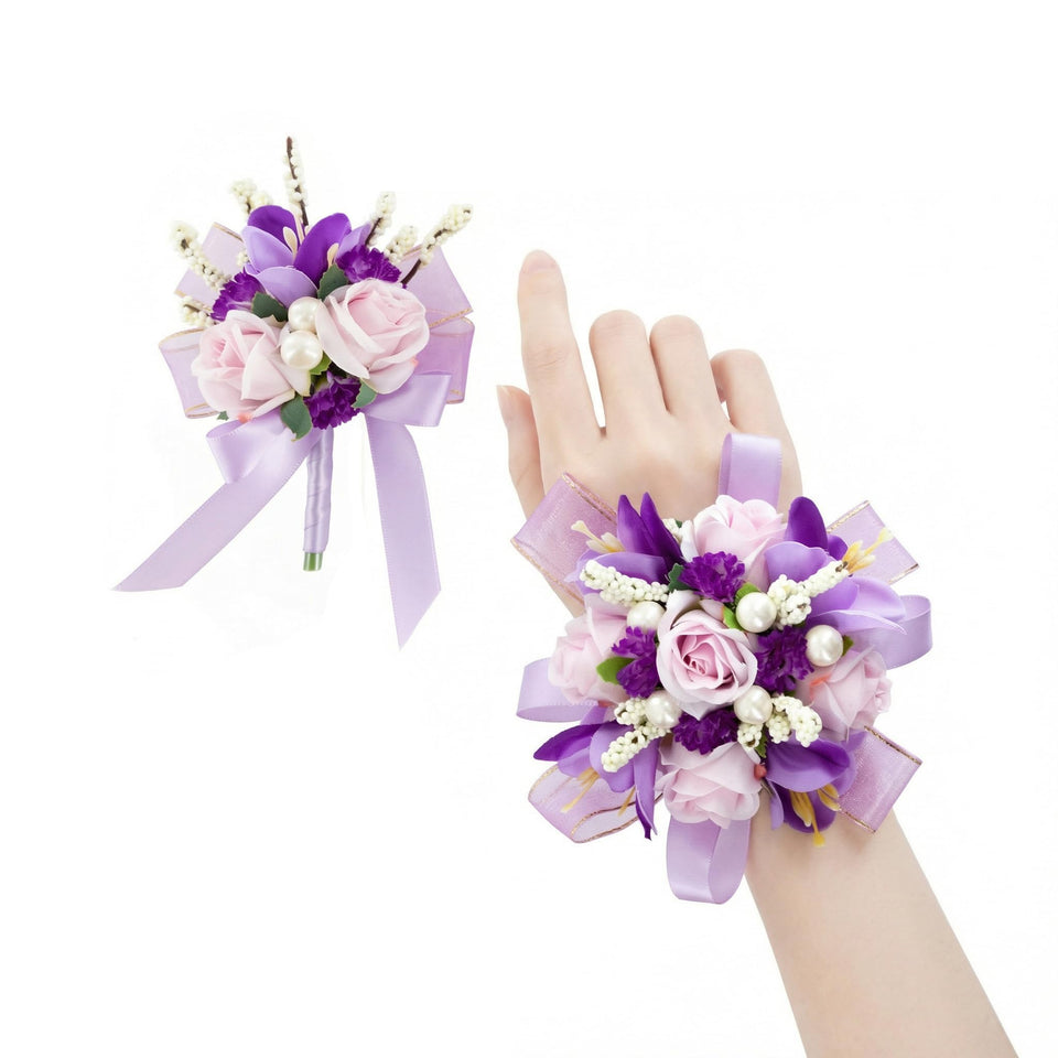 Yelinart purple rose corsage for an elegant wedding accessory.