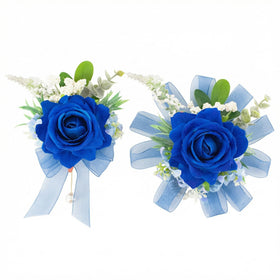Yelinart royal blue corsage and boutonniere set wristlet for weddings.