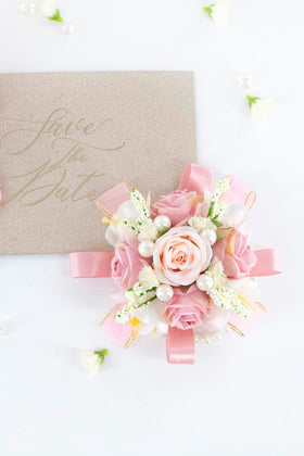 Yelinart wrist corsage on elastic pearl bracelet for events