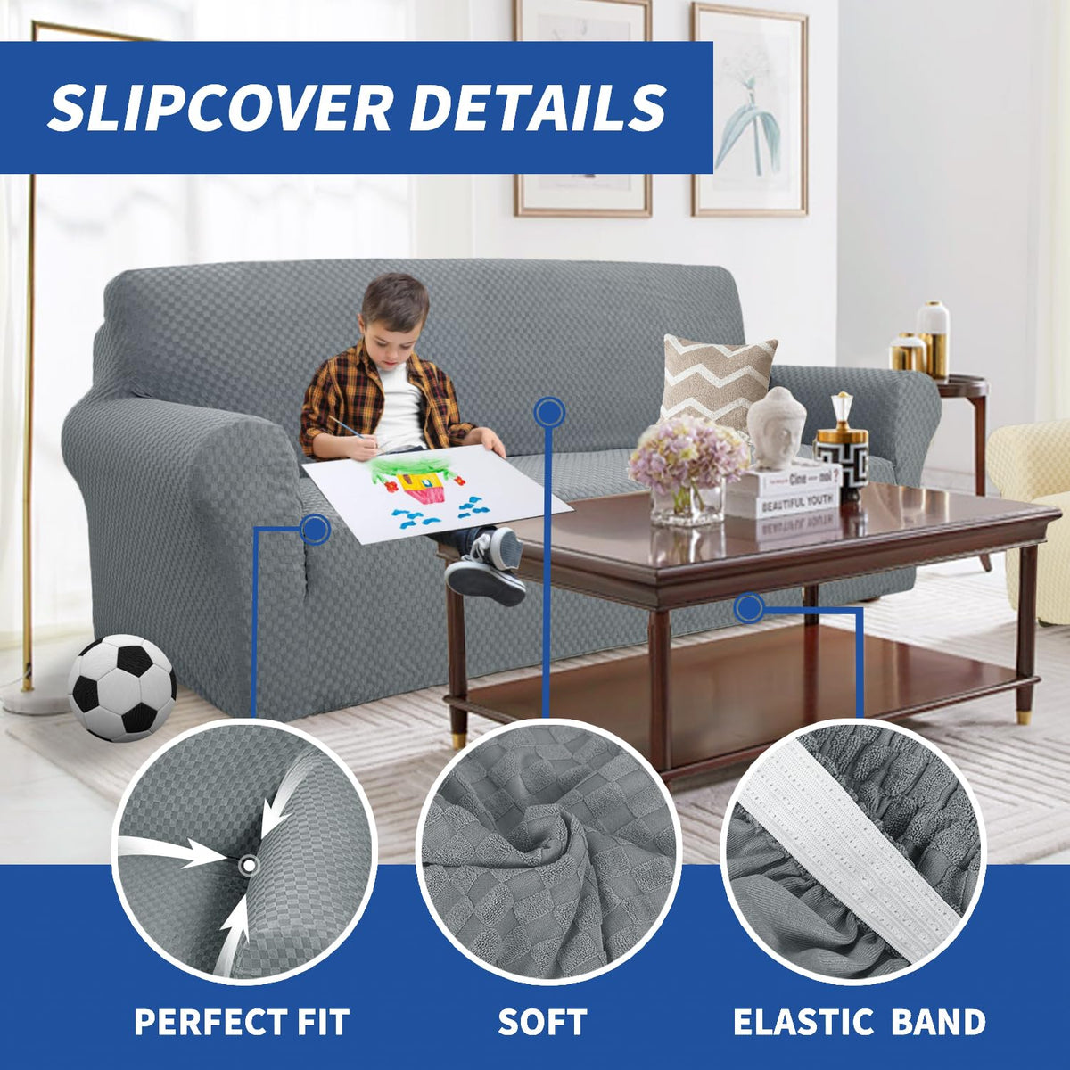 YEMYHOM elastic fit 3 cushion sofa cover provides a tailored look on most sofas