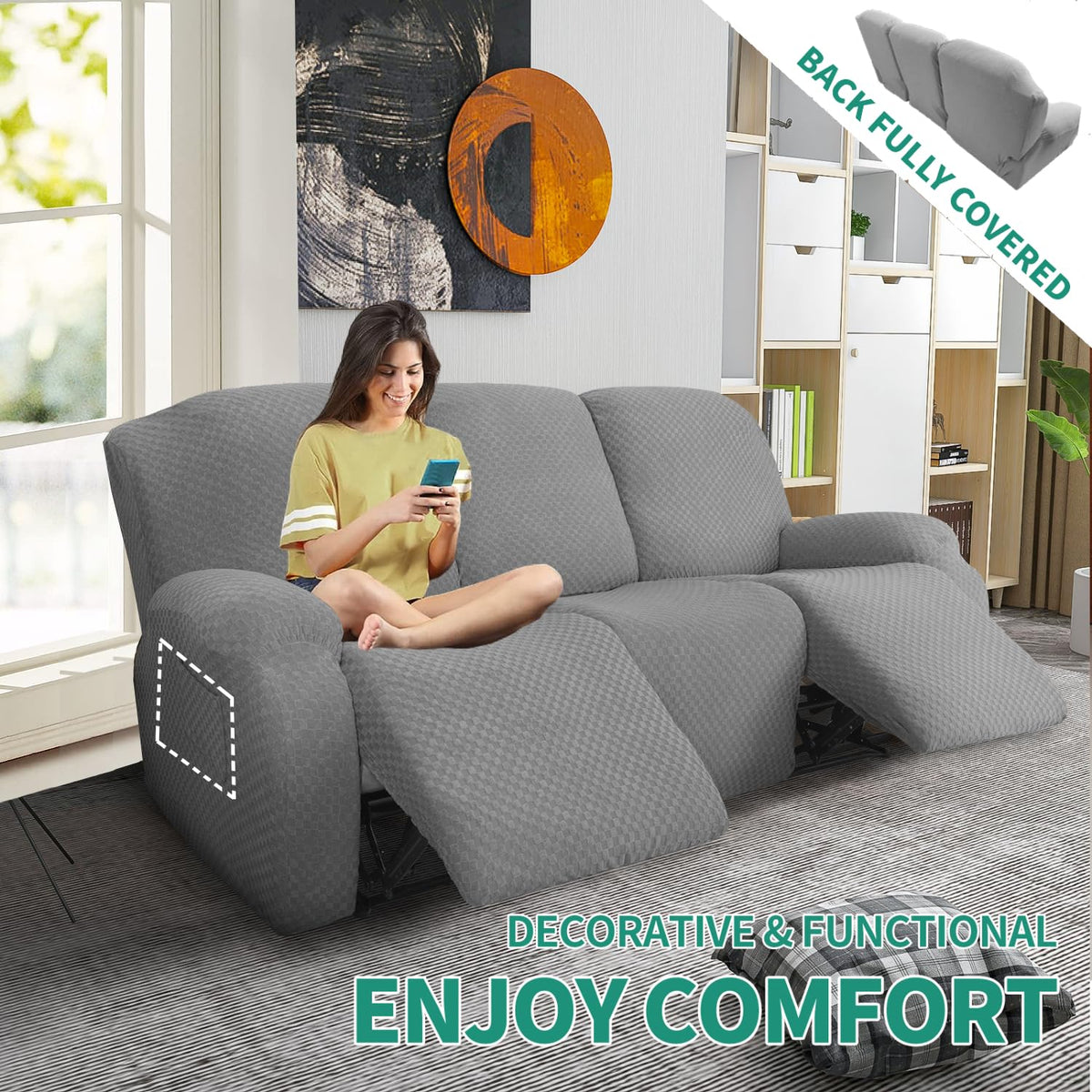 YEMYHOM 8-piece recliner cover with elastic bottom for secure, wrinkle-free fit.