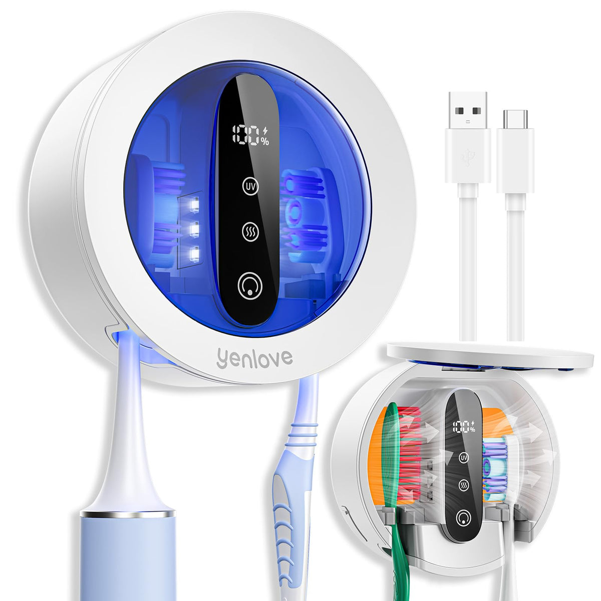 YenLove compact design UV toothbrush cleaner holder in a small bathroom.