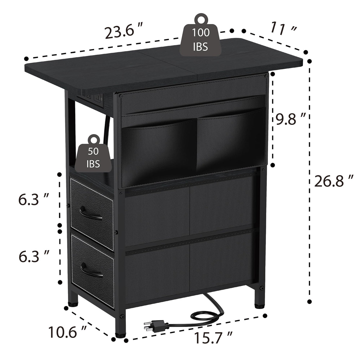 Yenlure end table with USB ports and outlets enables simultaneous charging