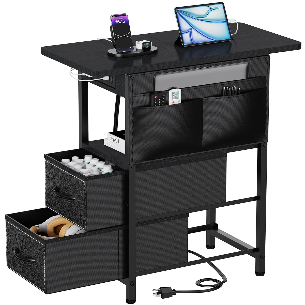 Yenlure charging-station side table from the front view for easy device access