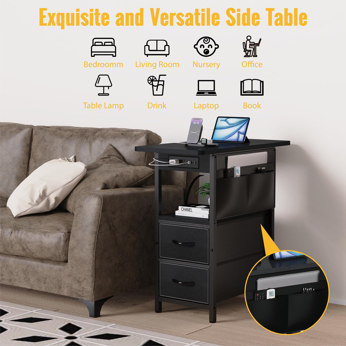 Yenlure sturdy metal-frame end table provides lasting stability in busy rooms