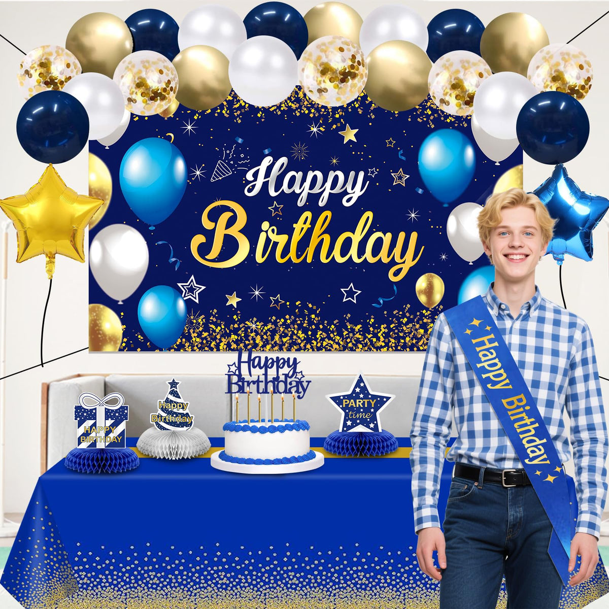 YeohJoy navy and gold birthday sash adds elegant wear for the guest of honor