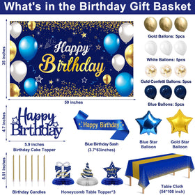 YeohJoy blue-gold tablecloth creates a striking party surface