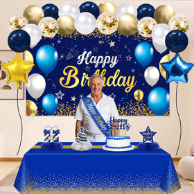 YeohJoy happy birthday cake topper with blue theme and stars