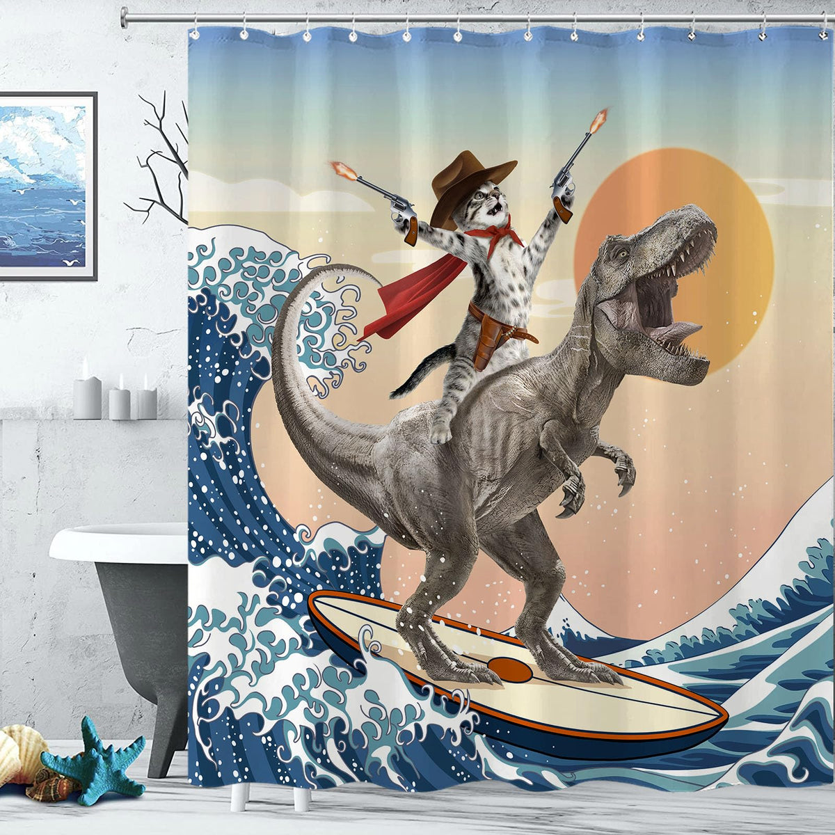 Yeoiat funny-cat shower curtain design enhances daily routines