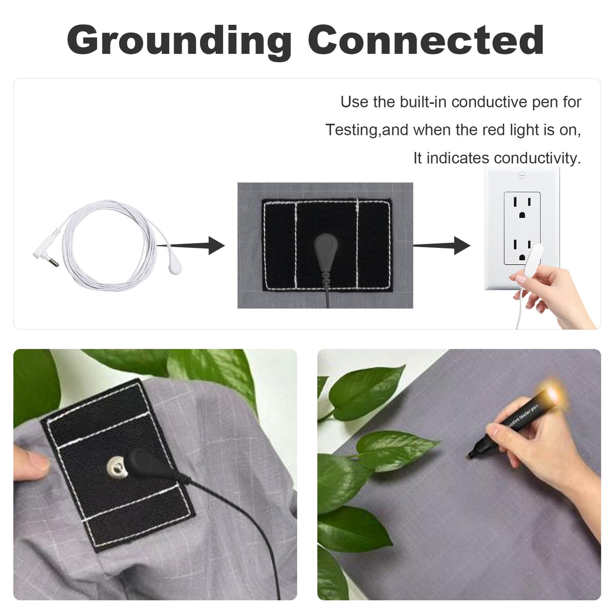 YEOUMIAR grounding sheet wire connection illustrates 15-foot cord enabling earth energy flow.