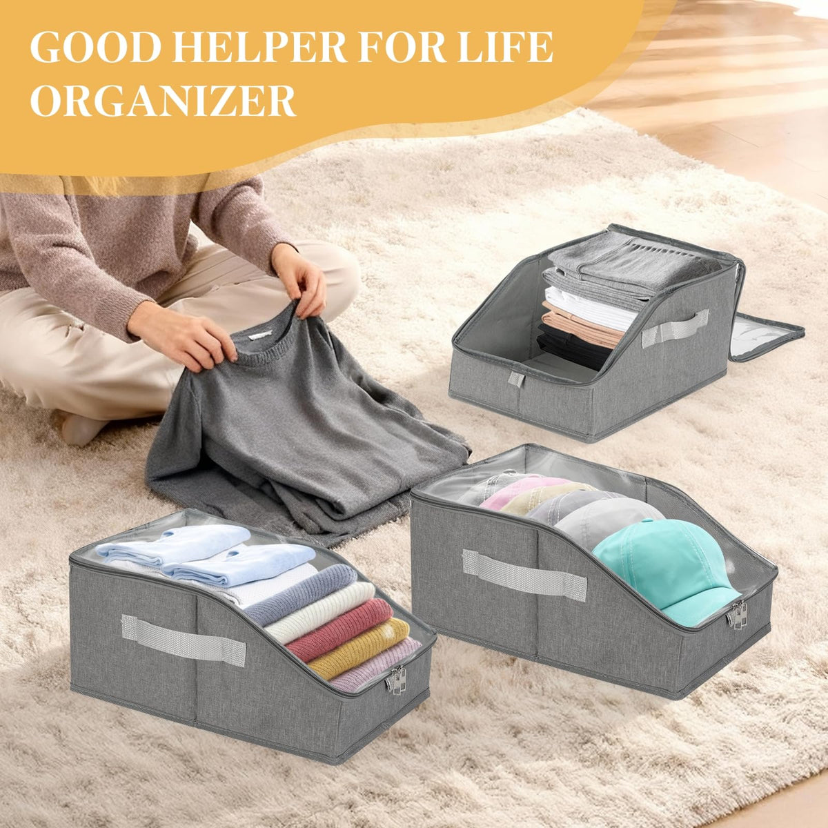 yeria hat box with clear lid enables quick visibility and easy selection.