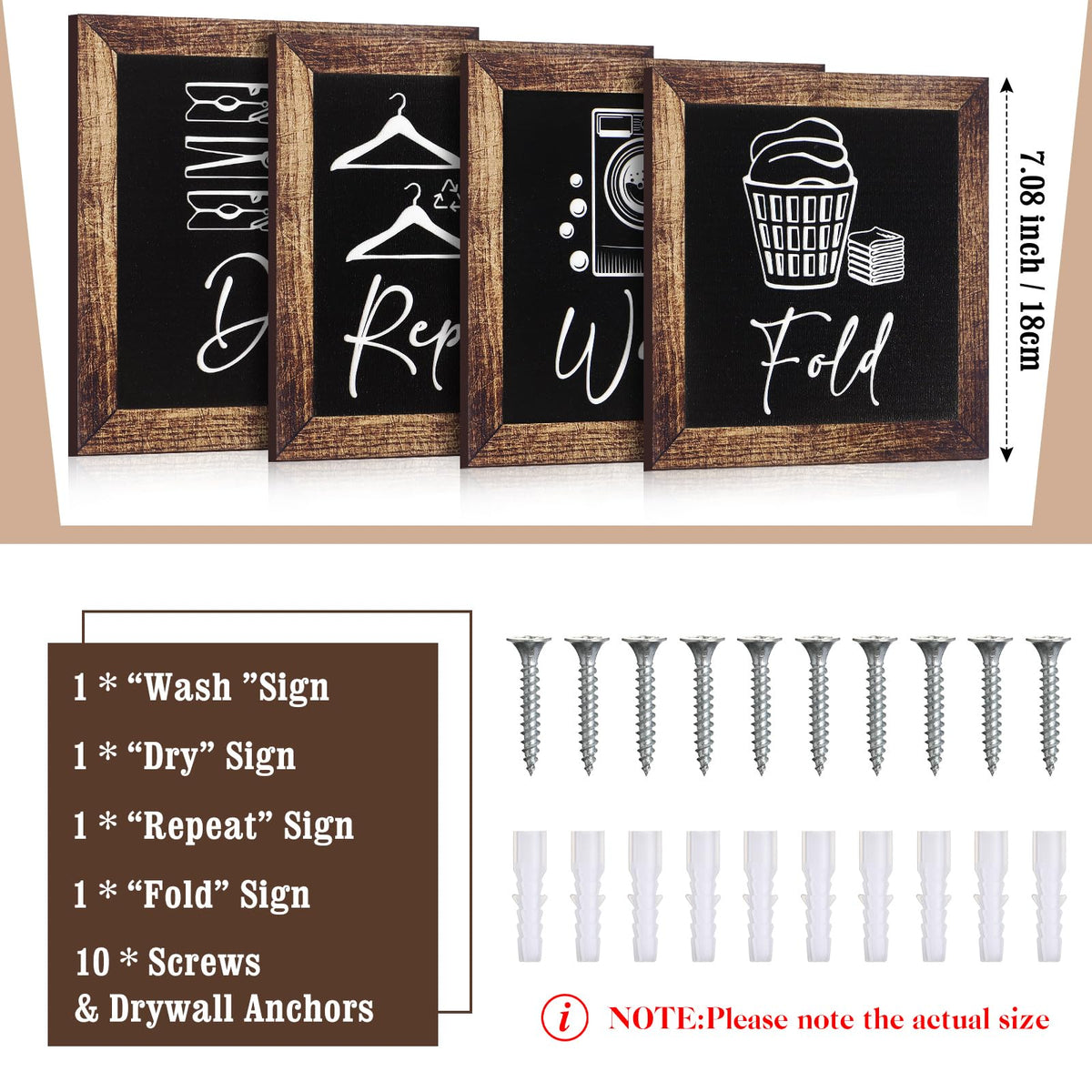 Yerliker mini fold sign brings rustic charm to a laundry corner.
