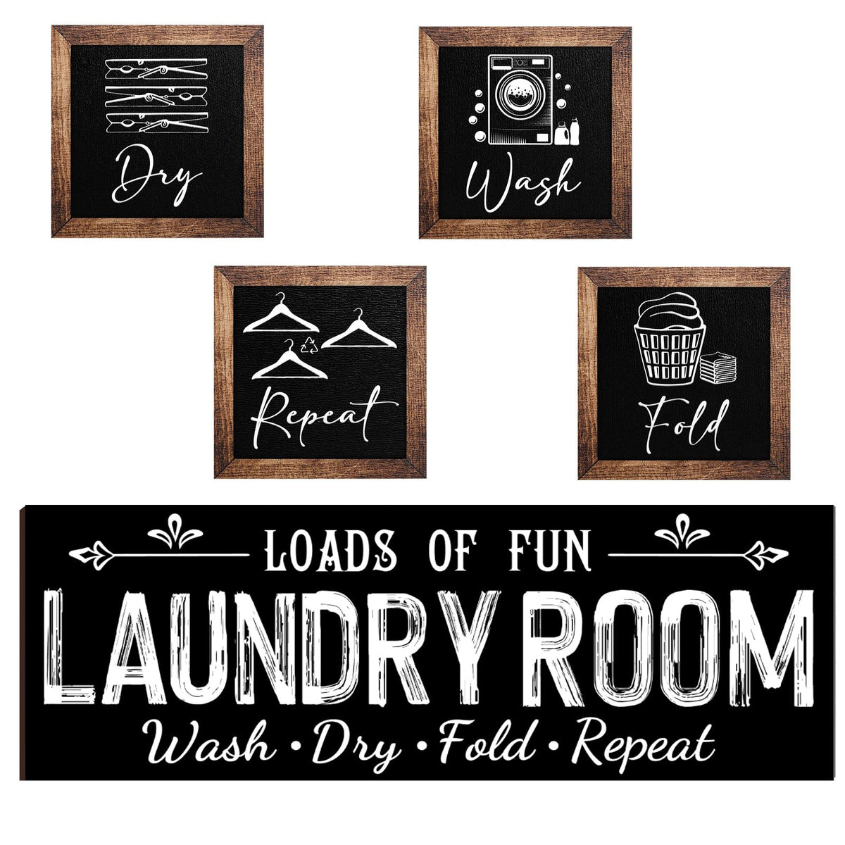 Yerliker mini wash sign on wood enhances laundry room wall decor.