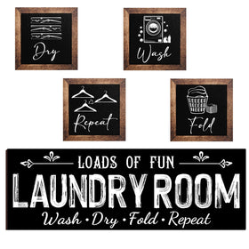 Yerliker mini wash sign on wood enhances laundry room wall decor.