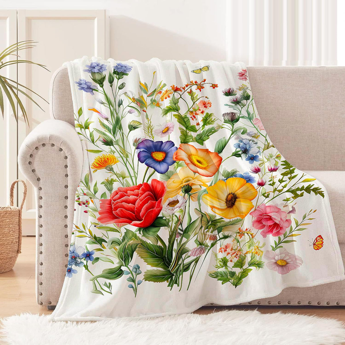 Yersion butterfly-pattern throw adds vibrant color to a bedroom
