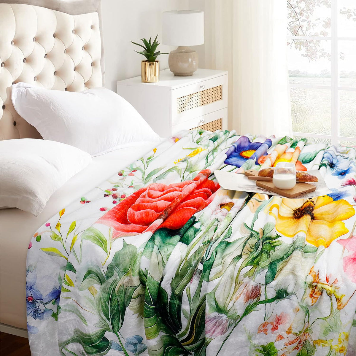Yersion colorful flowers blanket enhances cozy movie nights on the couch