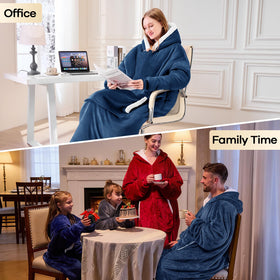 Yescool blanket hoodie length sits below knees for freedom of movement.