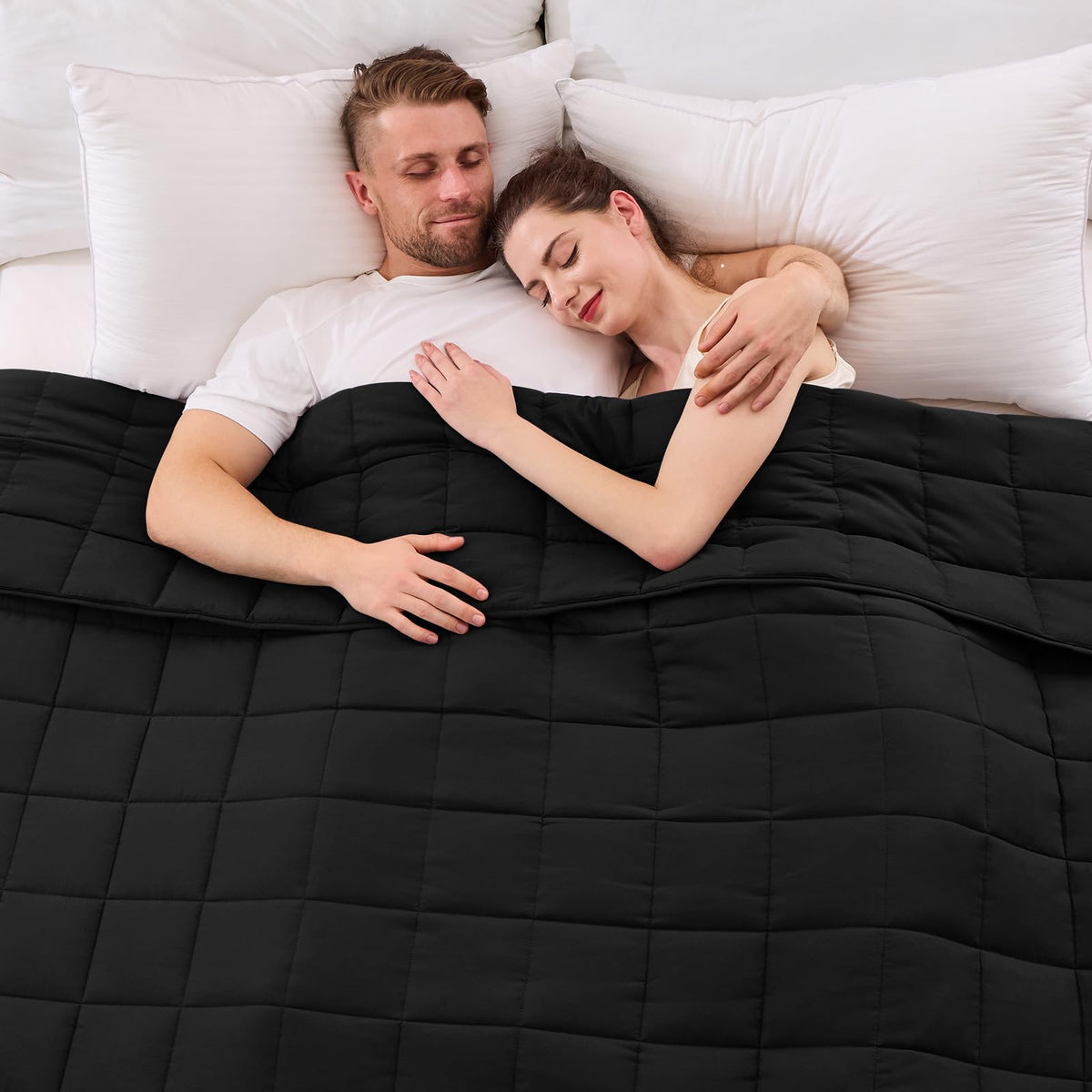 YesCool king-size weighted blanket on bed for couples
