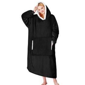yescool wearable blanket hoodie black front view for cozy lounging and warmth.