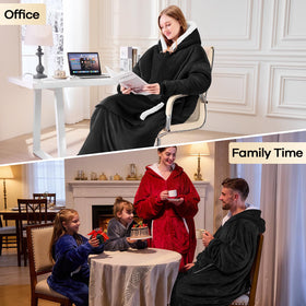 yescool wearable blanket hoodie on a cozy at-home scene emphasizes easy care.