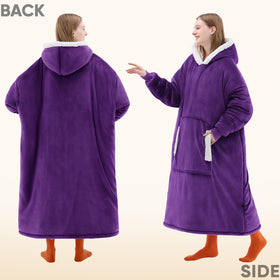 Close-up of the hood on the Yescool deep purple wearable blanket hoodie