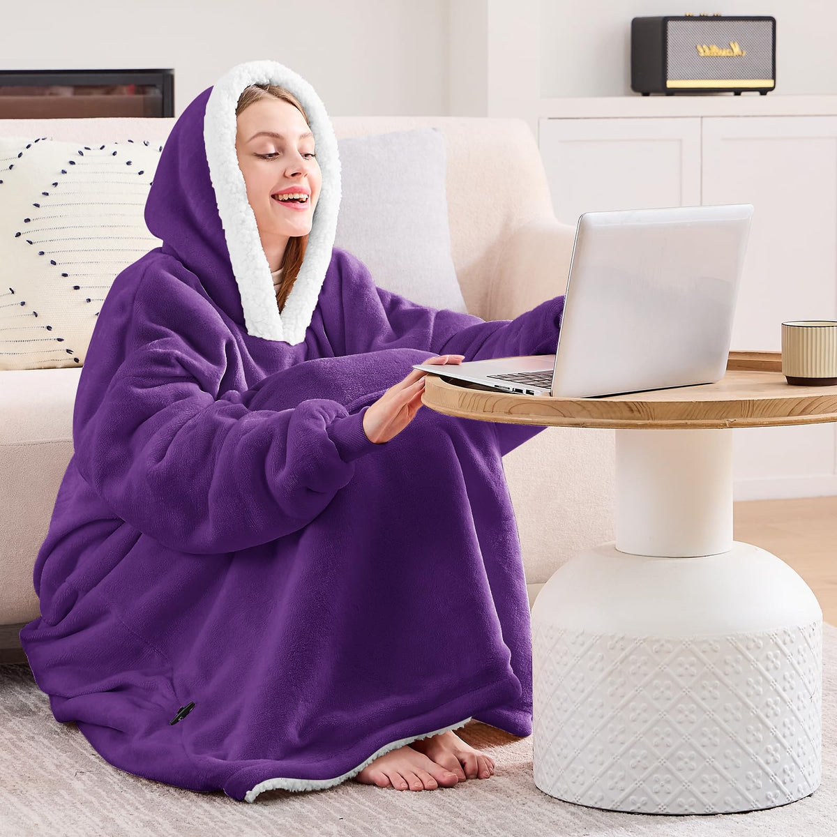 Machine washable Yescool blanket hoodie showing easy care and softness