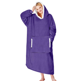 yescool wearable blanket hoodie in lavender worn by model for cozy warmth