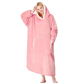 YesCool wearable blanket hoodie pink with front hex pocket keeps hands warm