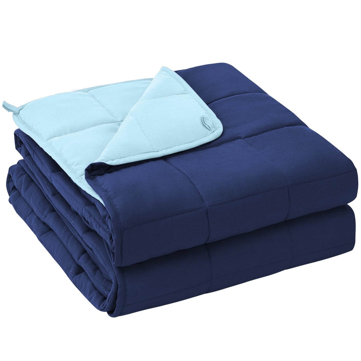 YesCool weighted blanket on bed with navy blue color, offering comfortable coverage