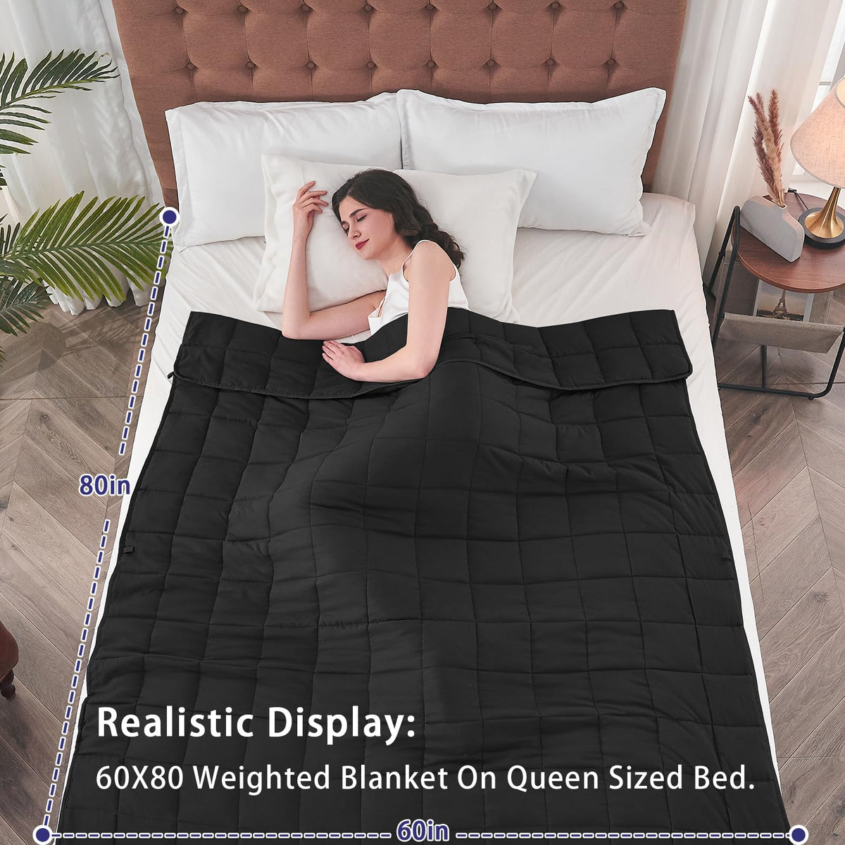 Yescool weighted blanket on bed showing top-of-mattress fit for night rest