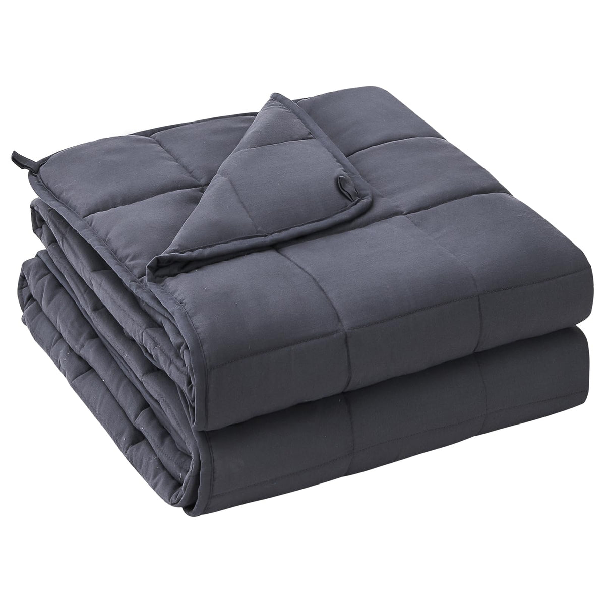 Yescool weighted blanket on bed in grey for cooling comfort during sleep.