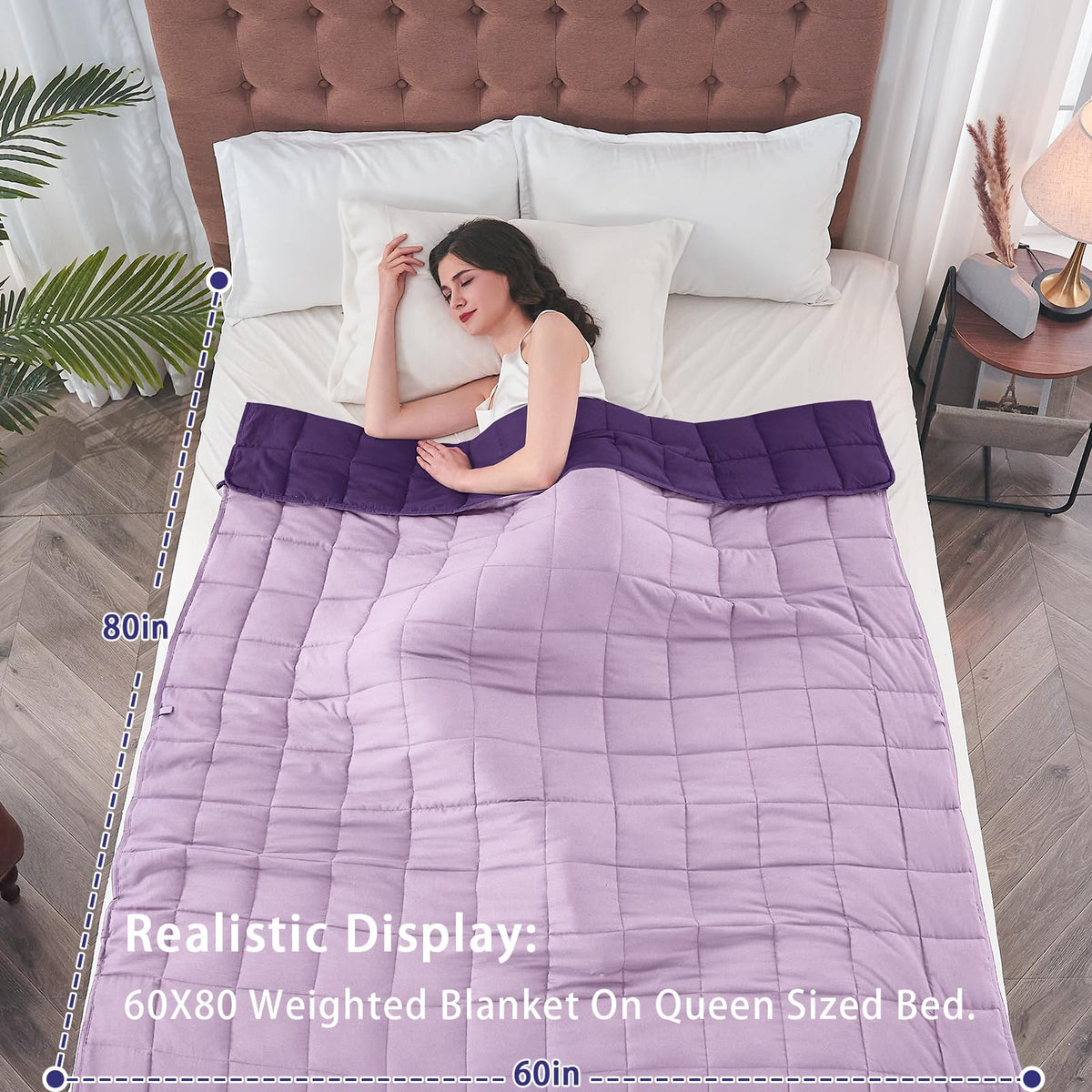 YesCool weighted blanket side profile highlighting the blanket on a queen bed.