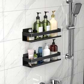 Yesent two-tier bathroom shelf provides organized space for shampoos and cosmetics.