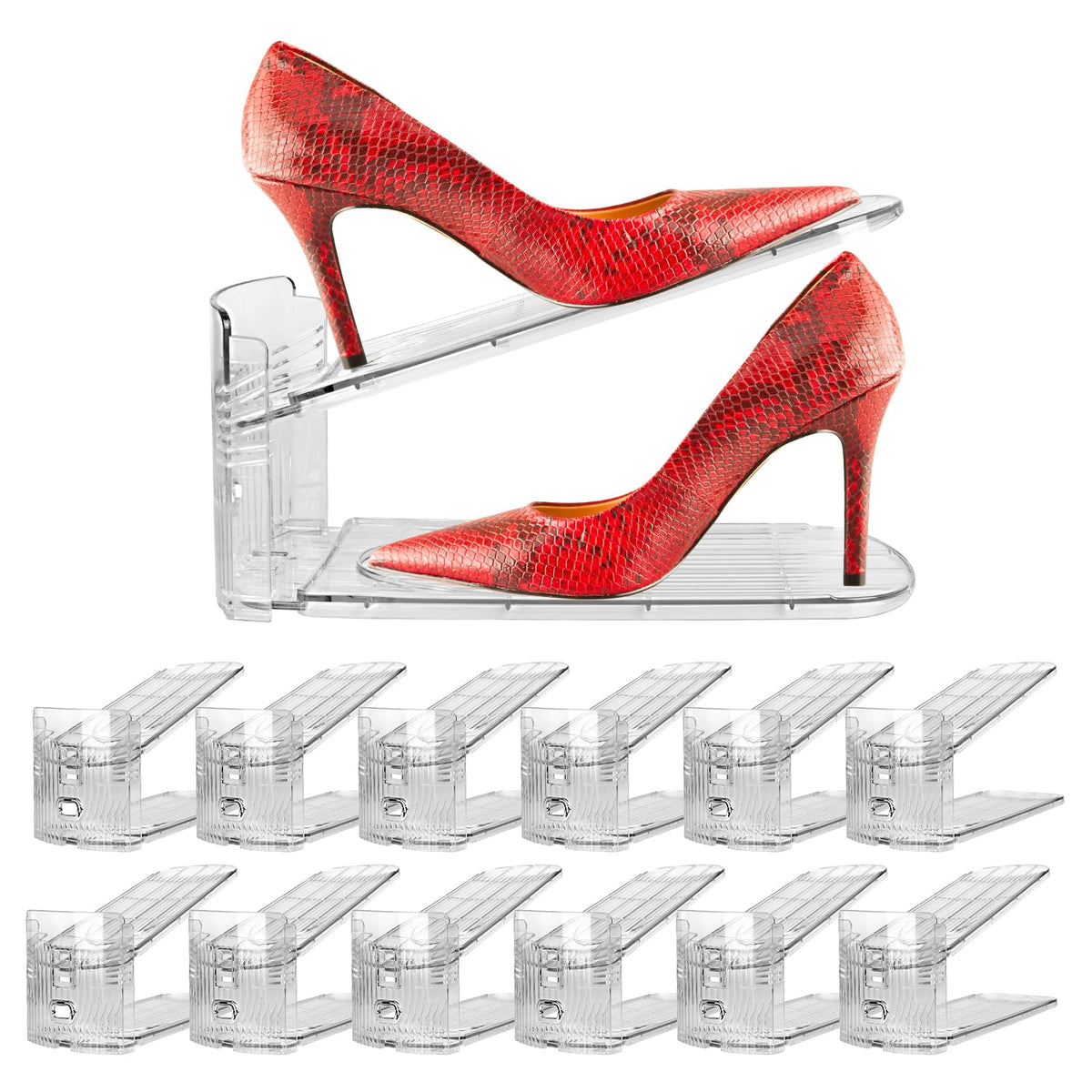 Yes!Fresh Shoe Slots Organizer boutique display showing organized pairs in a stylish closet
