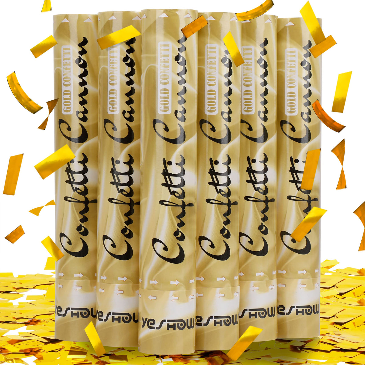 YESHOW confetti cannon gold six-pack ready for celebrations and photo-worthy moments.